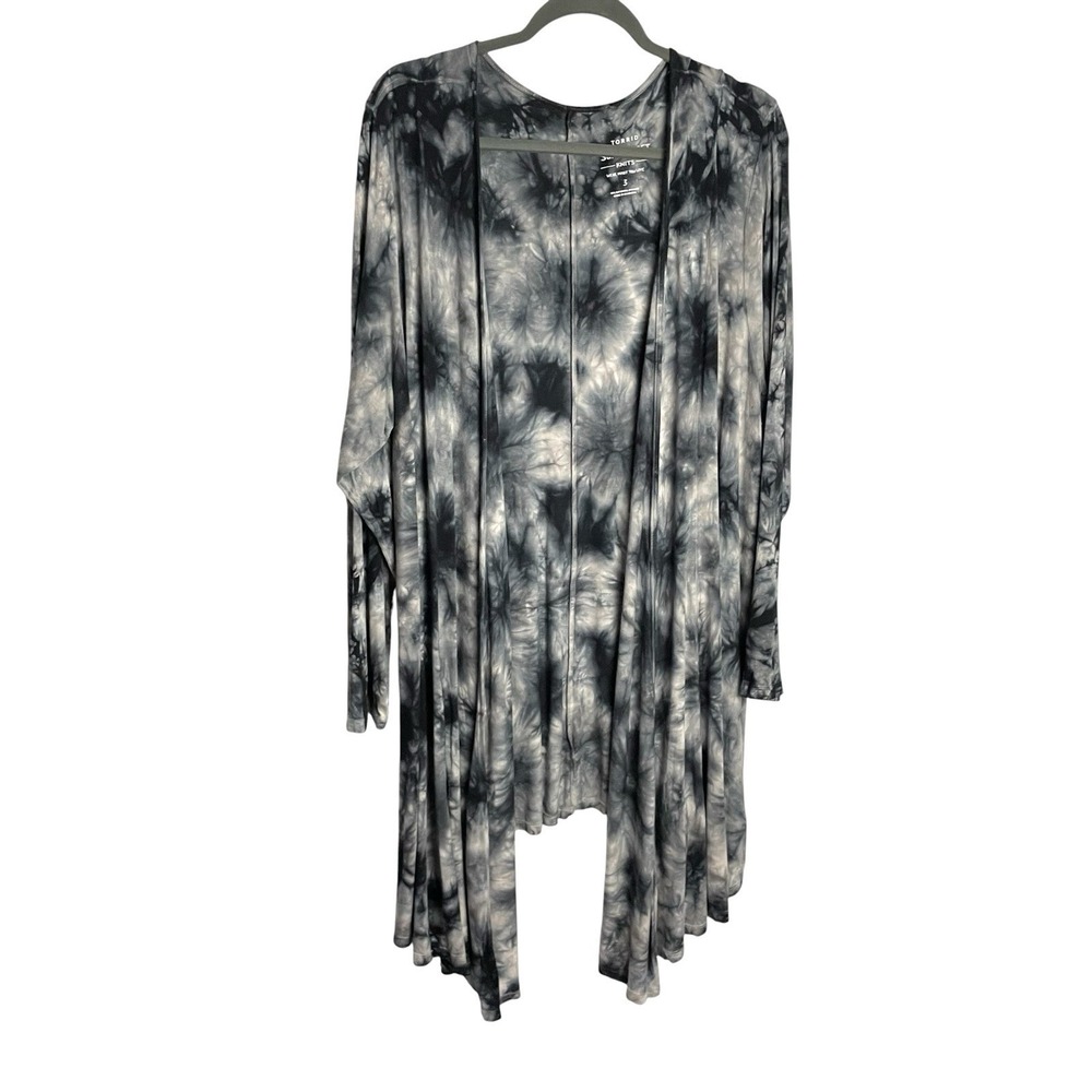 Torrid Womens Super Soft Duster Cardigan Size 3/3X Gray Tie Dye Festival Flowy